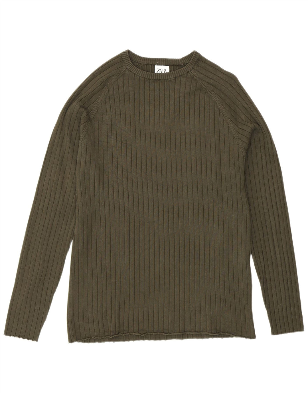 Zara Herren-Pullover mit Rundhalsausschnitt, Mittelkhaki