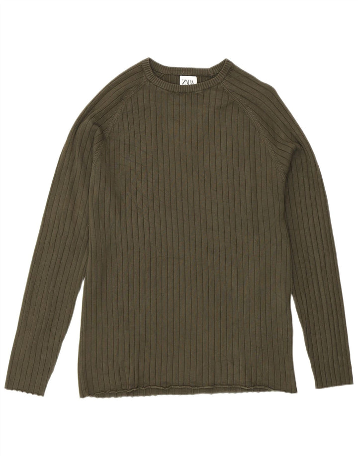 Zara Herren-Pullover mit Rundhalsausschnitt, Mittelkhaki