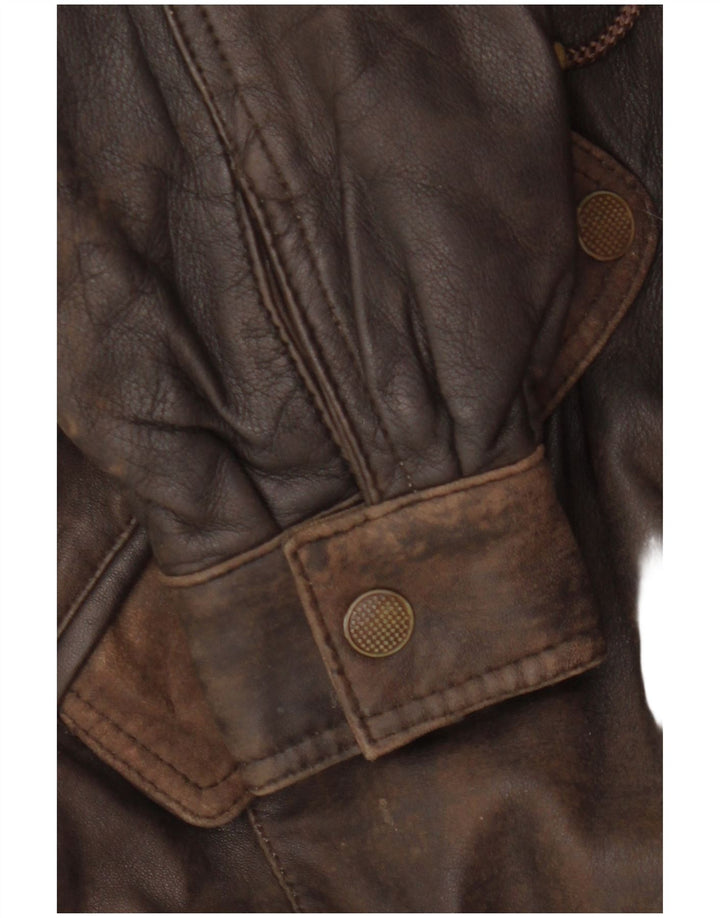 VINTAGE Damen Ledermantel mit Kapuze EU 38 Mittelbraunes Leder