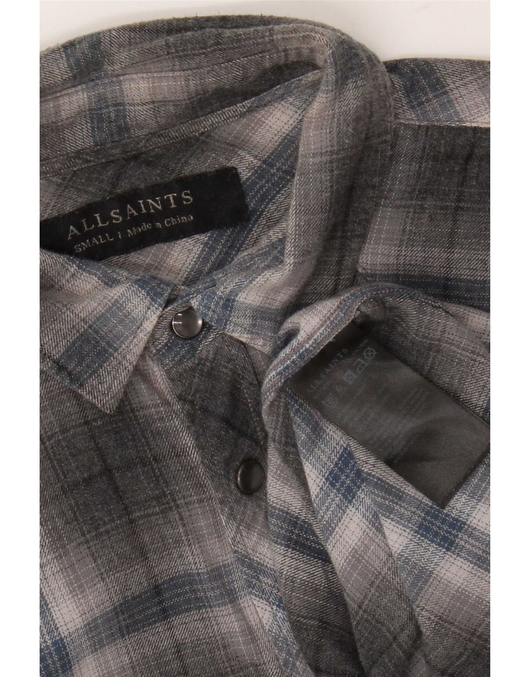All Saints Herren-Flanellhemd, klein, grau kariert, Baumwolle