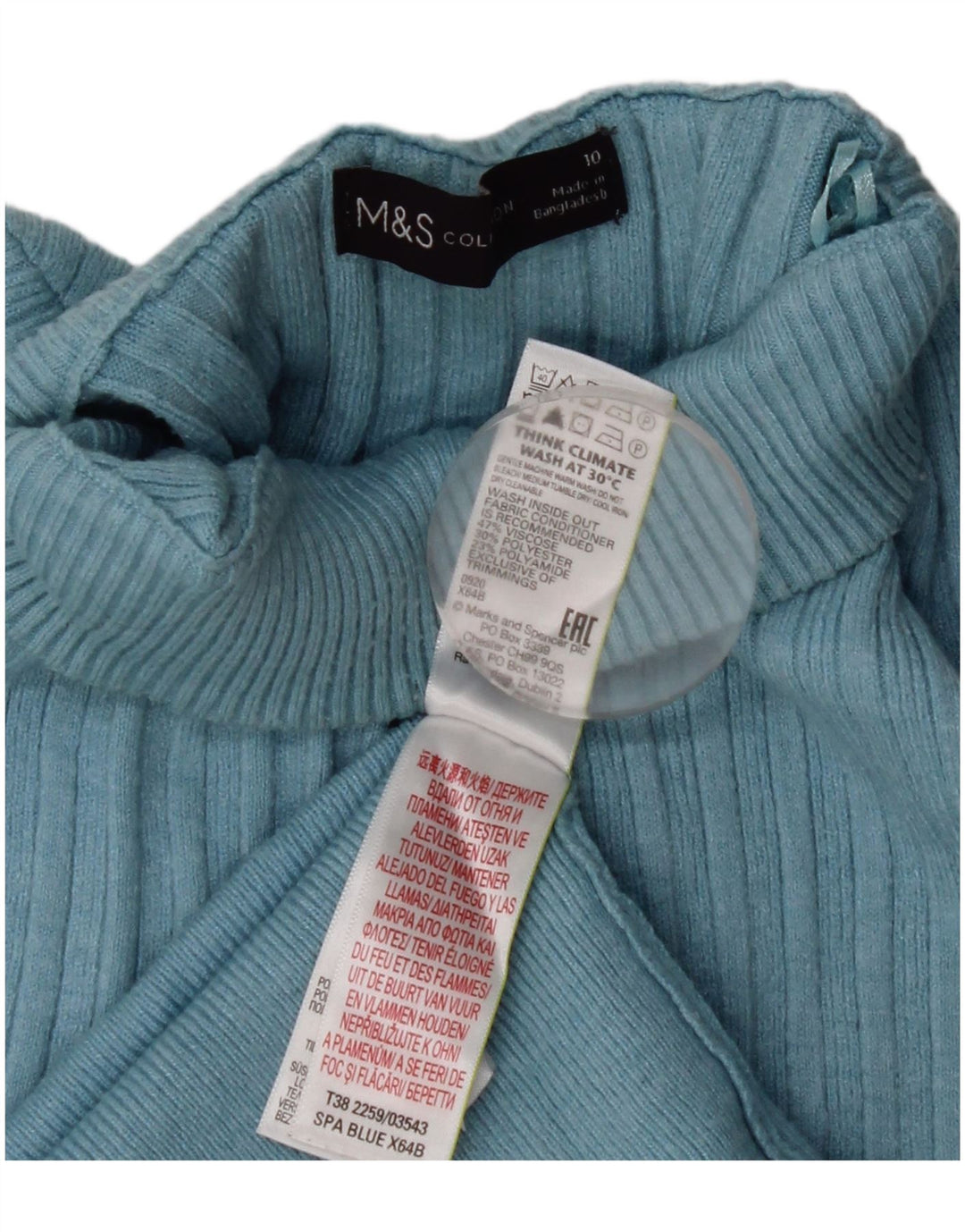Marks & Spencer Rollkragenpullover für Damen, Gr. 10, Größe S, blau, Viskose