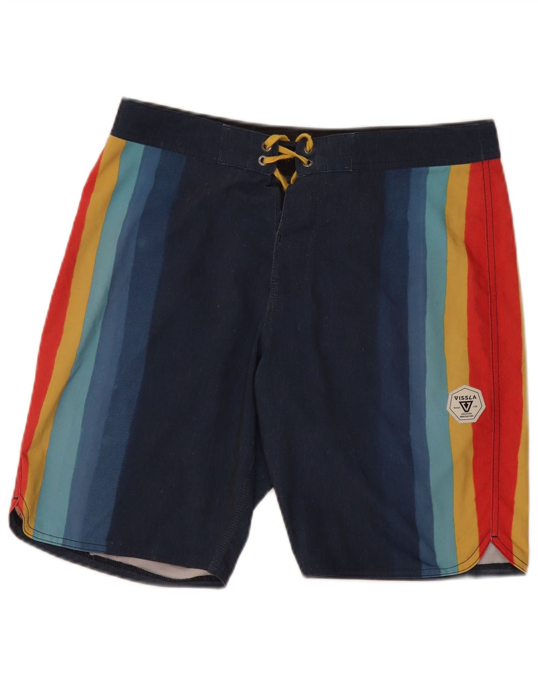 Vissla Herren-Badeshorts, mittelgroß, mehrfarbig, gestreift, Baumwolle, Strand
