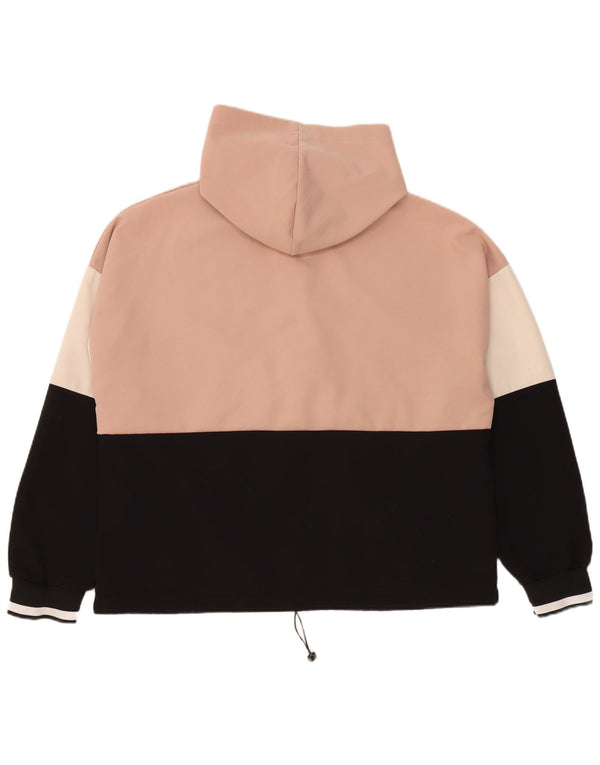 Zara Damen Kapuzenpullover mit Reißverschluss, UK 16, groß, rosa, Farbblock-Polyester