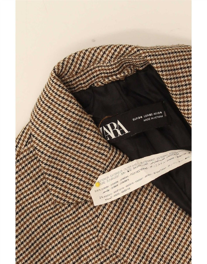 Zara Damen-Blazer mit 1 Knopf, übergroß, EU 34, 2XS, brauner Hahnentrittmuster