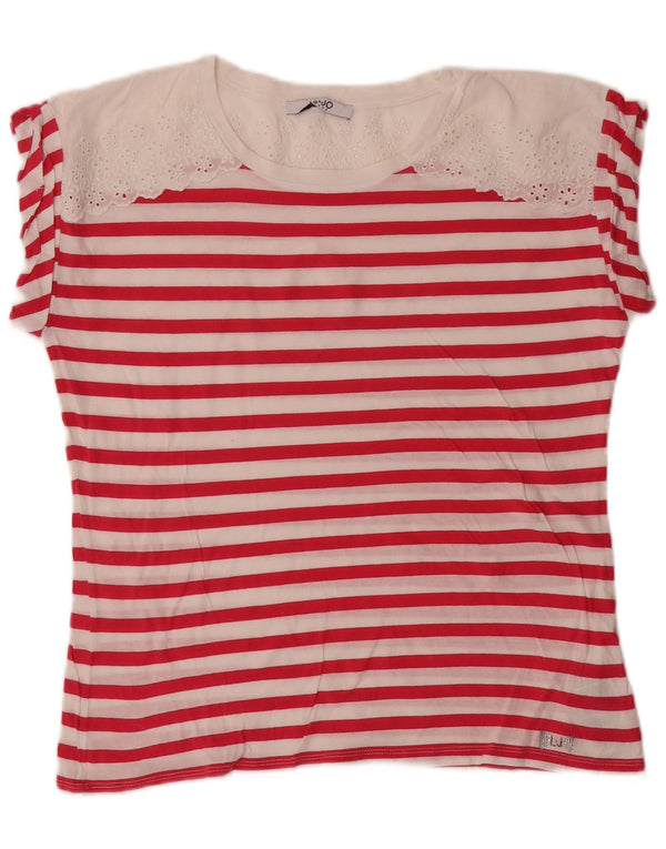 Liu Jo Damen T-Shirt Top UK 14 Mittelrosa gestreift aus Baumwolle