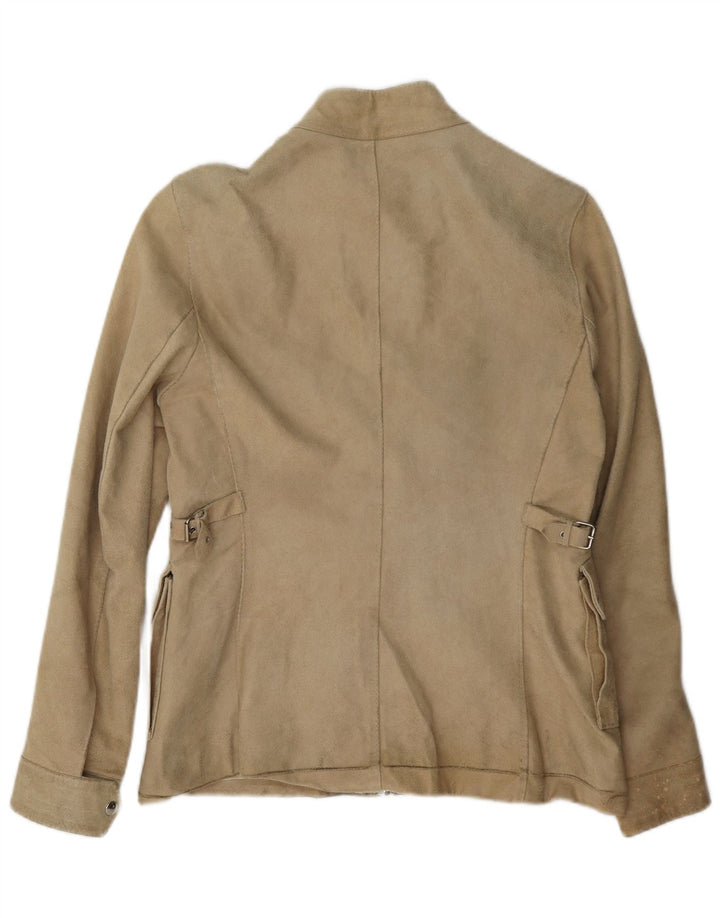Vintage Damen Wildlederjacke UK 14 Großes Beige Leder