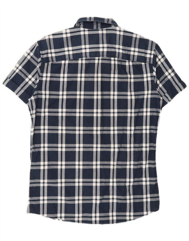 Jack & Jones Herren-Kurzarmhemd aus mittelblauer, karierter Baumwolle
