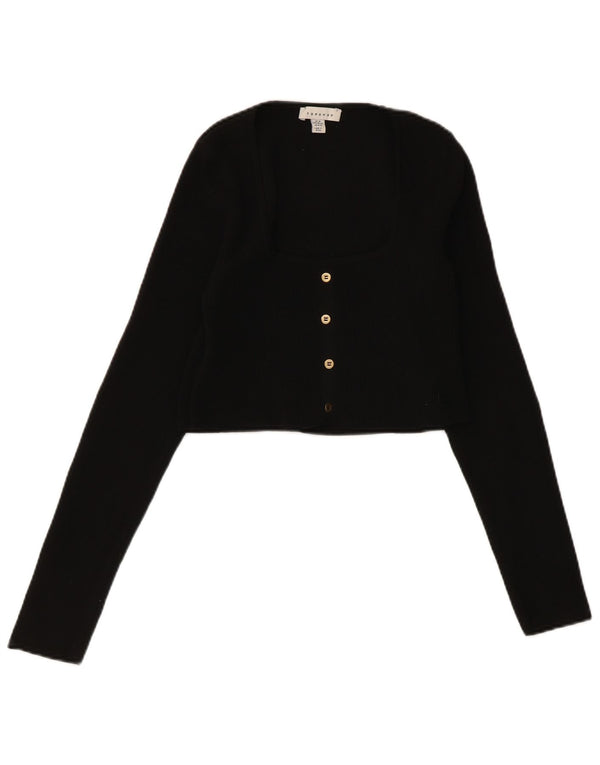 Zara Damen Crop Cardigan Pullover UK 12 Medium Schwarz Polyester