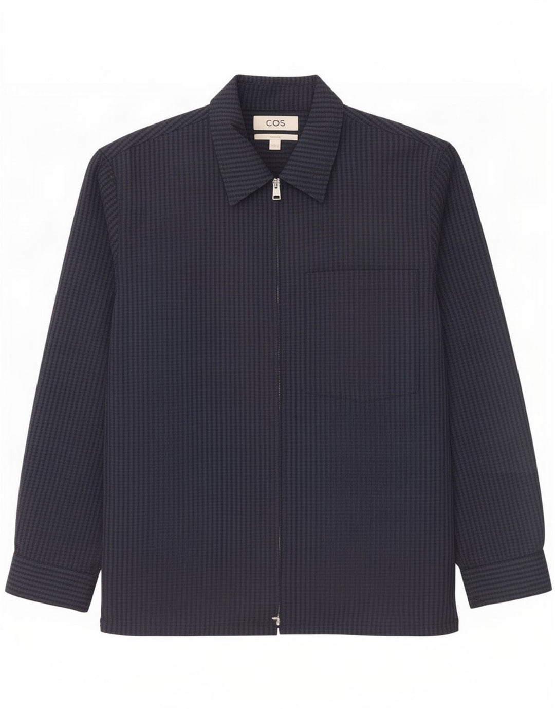 Cos Entspannte Herren-Bomberjacke UK 38, mittelblaue Wolle mit Karomuster in Marineblau