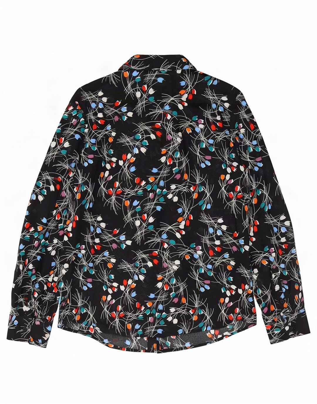 Benetton Damen-Hemd UK 14 Mittelschwarze geblümte Baumwolle