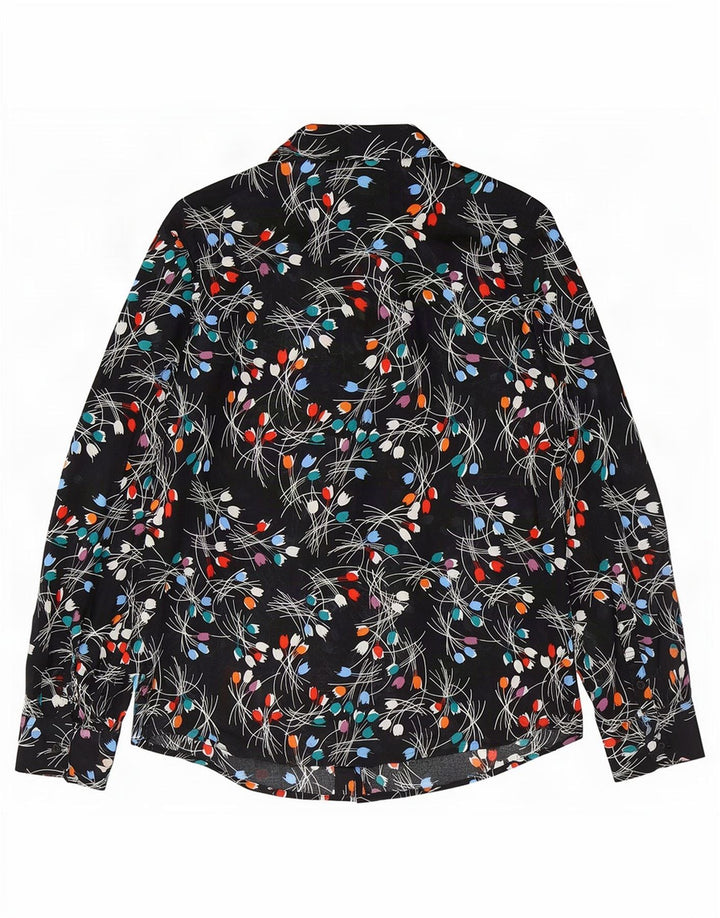Benetton Damen-Hemd UK 14 Mittelschwarze geblümte Baumwolle