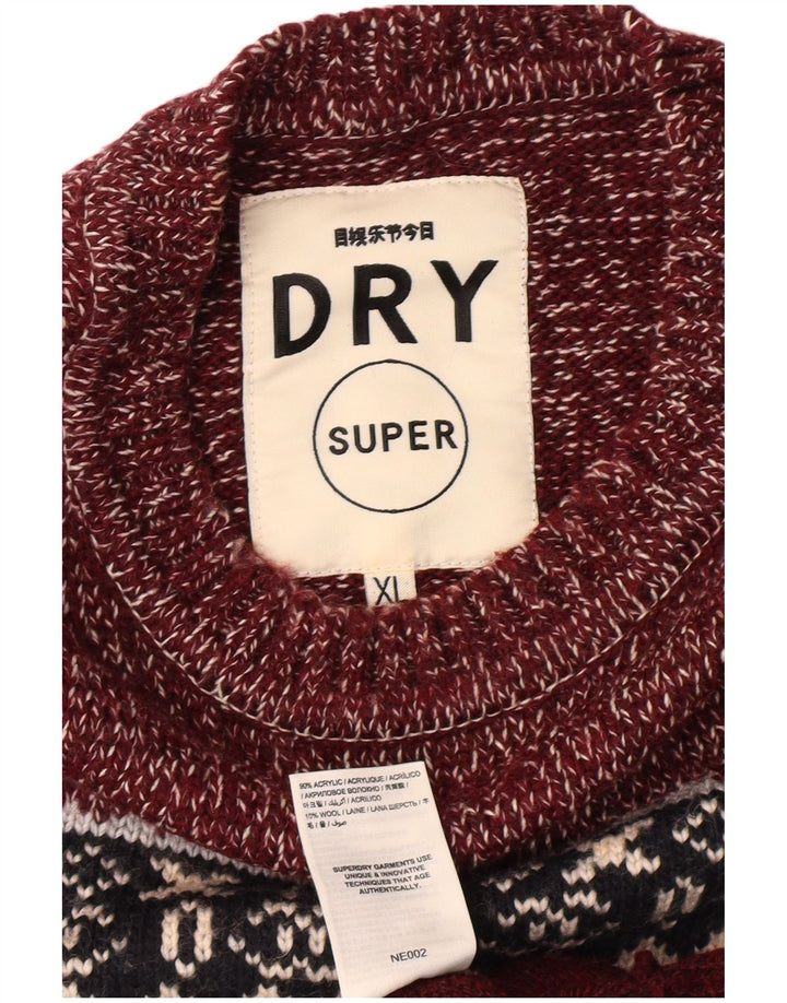SUPERDRY Herren-Pullover mit Rundhalsausschnitt, XL, Burgunderrot, Fair-Isle-Klassiker