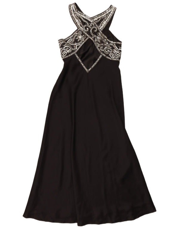 Vintage Damen Neckholder-Kleid UK 14 Medium Schwarz