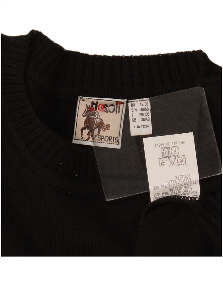 Vintage Herren Pullover mit Rundhalsausschnitt UK 38/40 Medium Schwarz gestreift