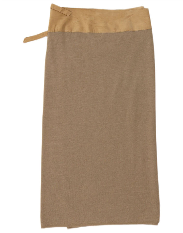 Benetton Damen Midi-Wickelrock, Größe L, W32, Beige, Colourblock-Wolle
