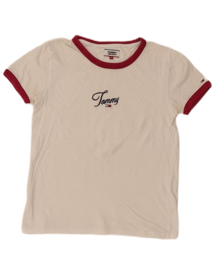 TOMMY HILFIGER Damen Grafik T-Shirt Top UK 6 XS Weiß