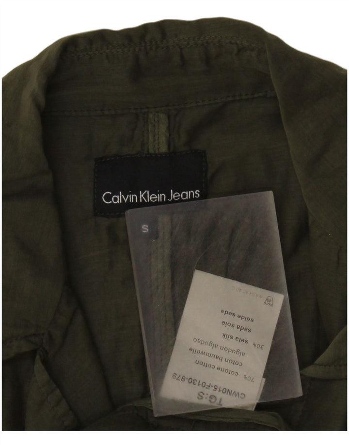 Calvin Klein Jeans Damen 2-Knopf-Blazerjacke UK 10 Small Grüne Baumwolle