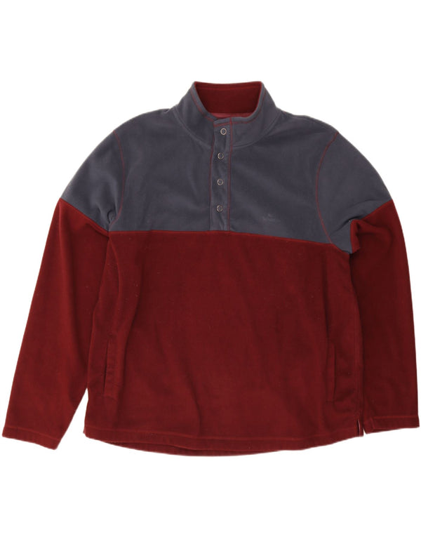 Weird Fish Herren-Fleecepullover mit Knopfkragen, 4XL, Burgunderrot, Farbblock