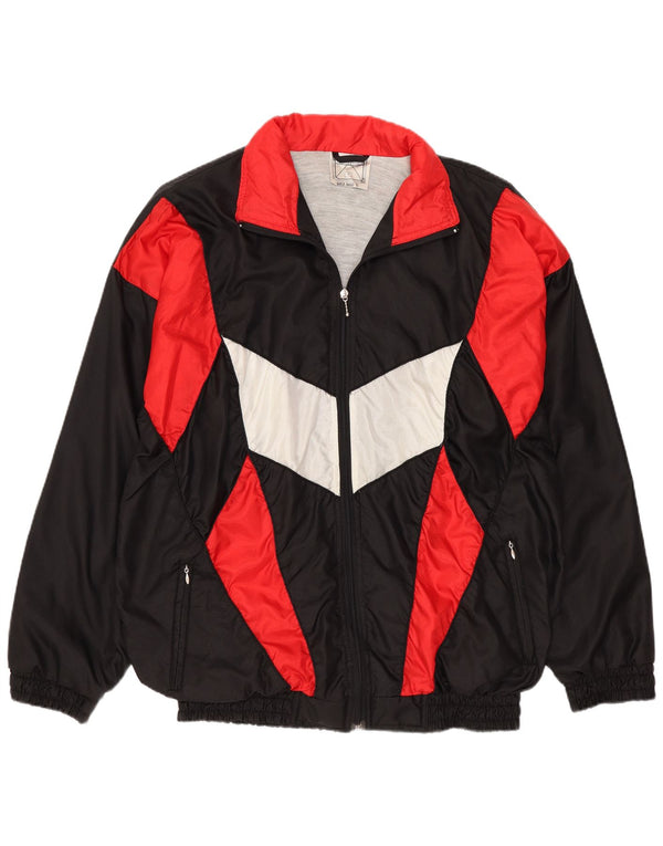 Vintage Herren-Trainingsanzug mit lockerer Passform, Jacke, Mittelschwarz, Farbblock-Sport