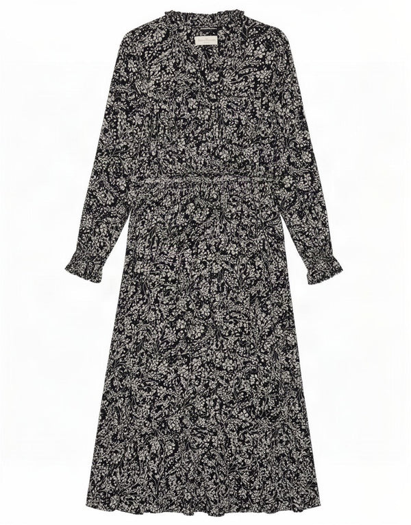 Marks & Spencer Damen-Maxikleid mit langen Ärmeln, Gr. 10, Größe S, Marineblau mit Blumenmuster