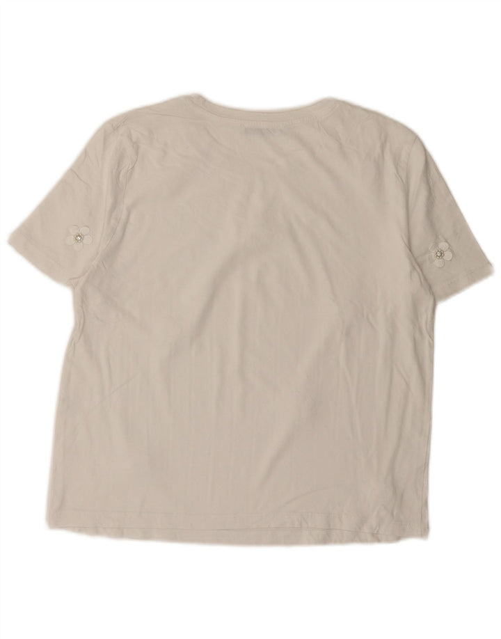 Zara Damen T-Shirt Top UK 14 Mittelweiß geblümt