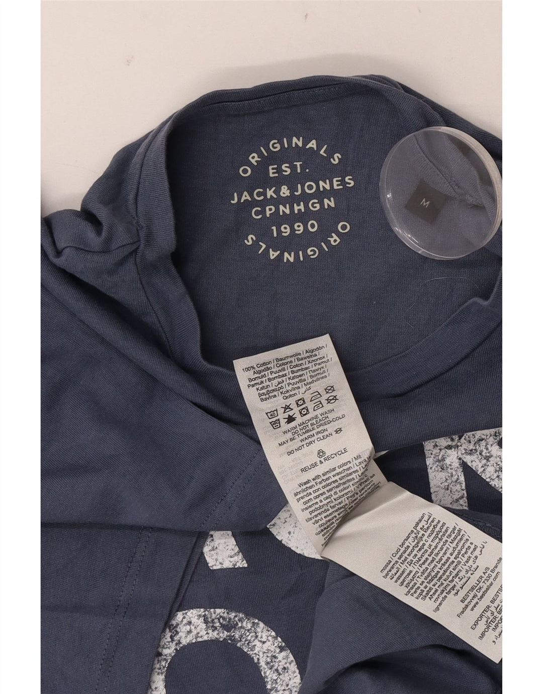 Jack & Jones Herren Grafik-T-Shirt-Oberteil aus mittelblauer Baumwolle