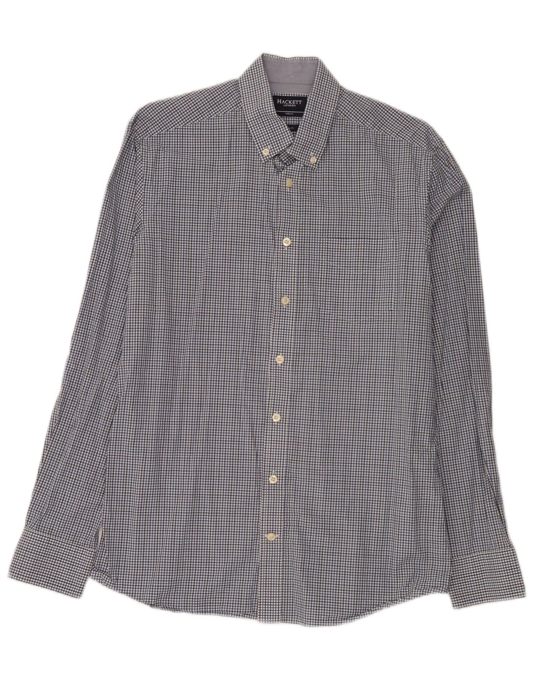 Hackett Herren-Slim-Fit-Hemd aus mittelblauer Gingham-Baumwolle
