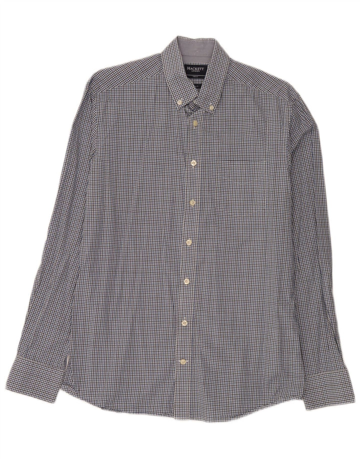Hackett Herren-Slim-Fit-Hemd aus mittelblauer Gingham-Baumwolle