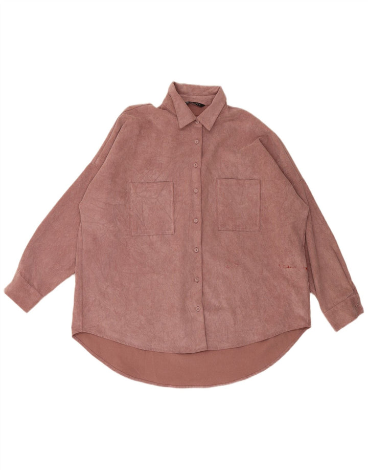 Zara Herren-Cord-Hemd mit lockerer Passform, Mittelrosa, Polyester