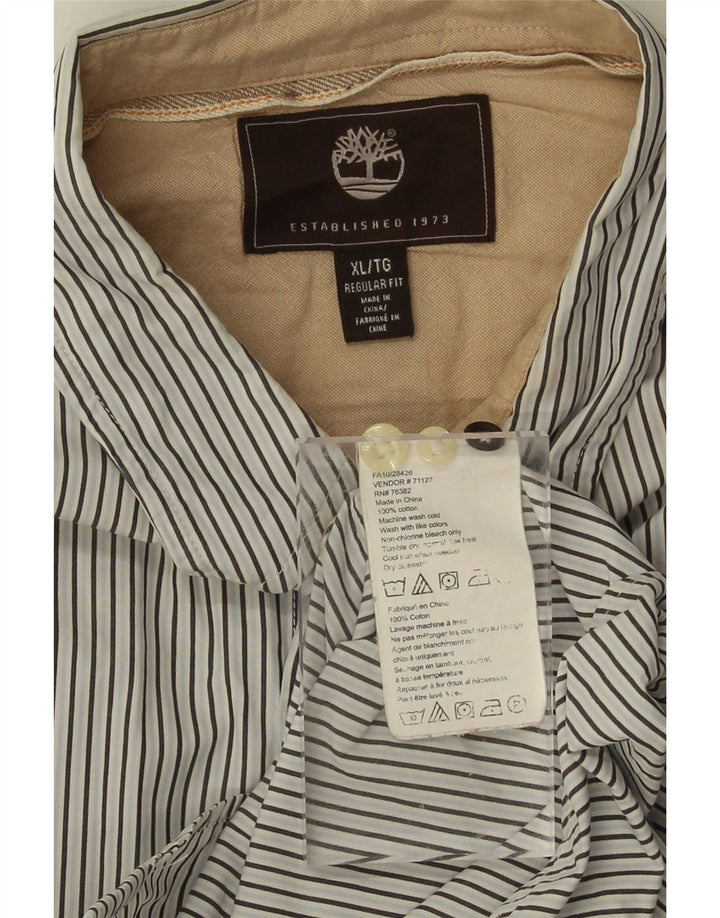 TIMBERLAND Mens Regular Fit Shirt XL Grey Striped Cotton Vintage Timberland and Second-Hand Timberland from Messina Hembry 