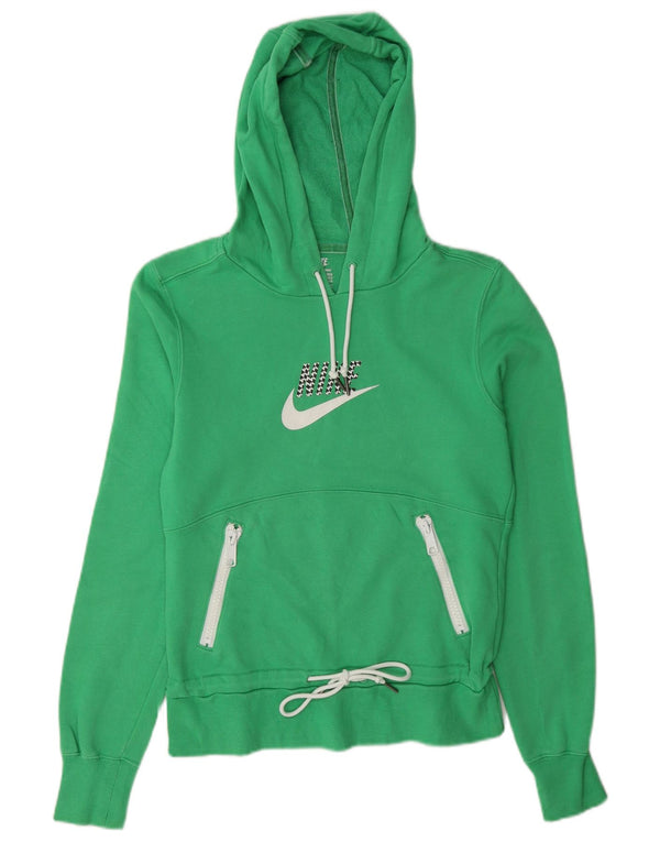Nike Womens Graphic Hoodie Pullover UK 10/12 Mittelgrüne Baumwolle