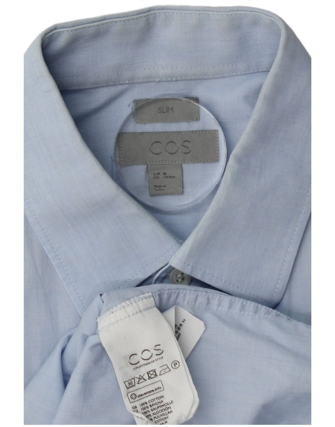 COS Slim-Hemd für Herren, Größe 38, klein, blaue Baumwolle