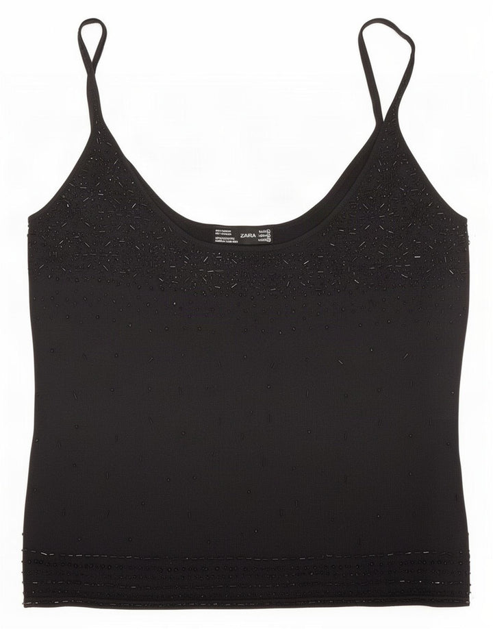 Zara Damen Cami Top UK 14 Large Schwarz Rayon