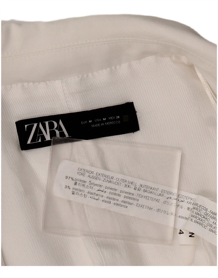 ZARA Damen-Blazer mit 3/4-Ärmeln, offen, UK 14, Mittelweiß, Polyester