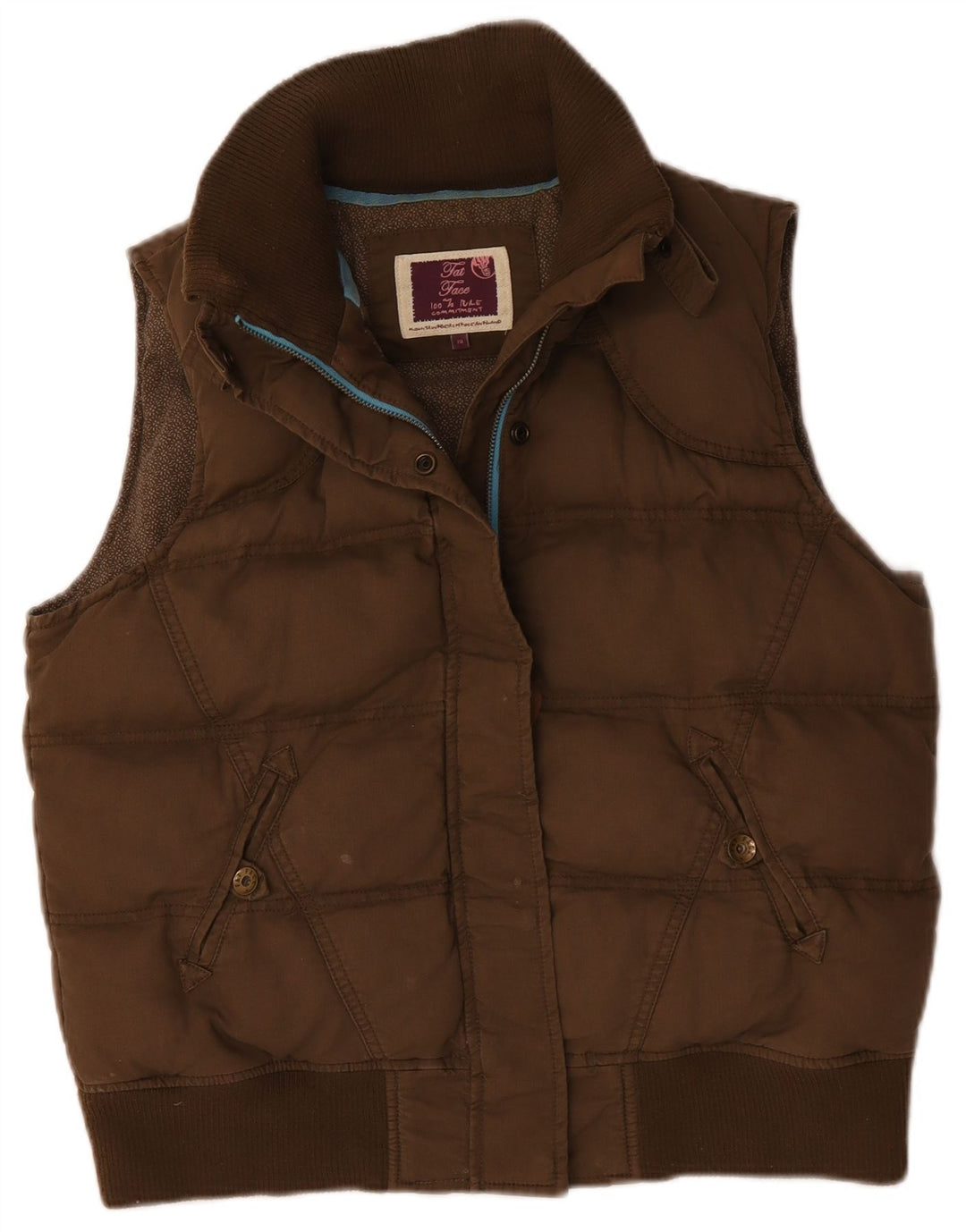 Fat Face Damen Wattierte Weste UK 14 Large Braun Baumwolle