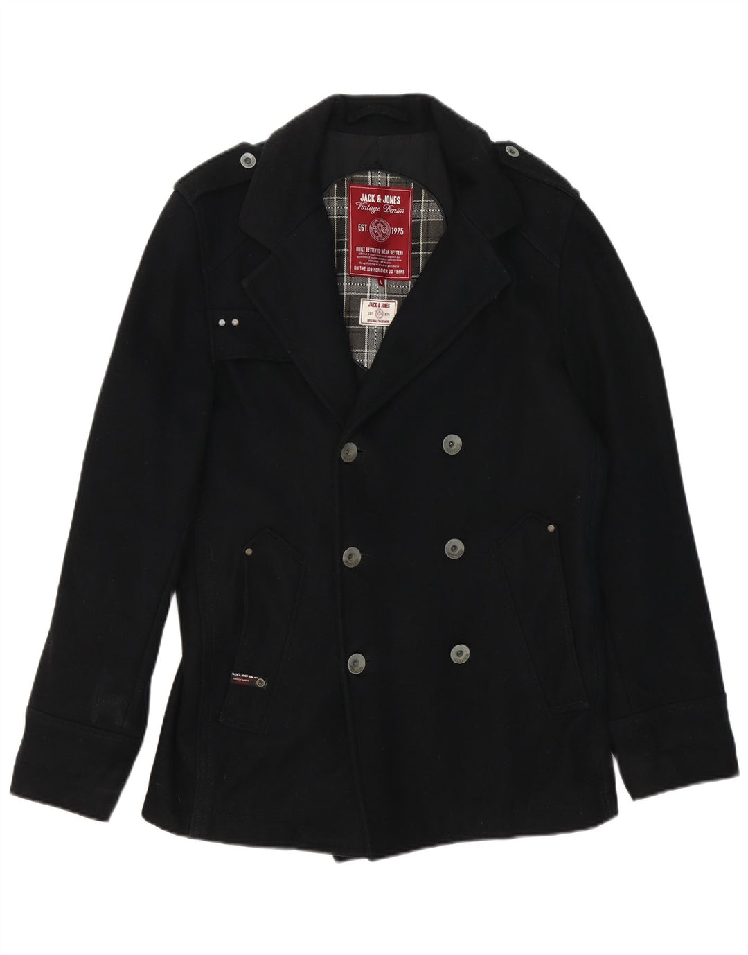 Jack & Jones Herren Pea Coat UK 40 Large Schwarz