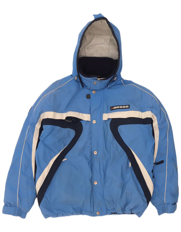 Aesse Herren-Skijacke mit Kapuze, IT 52 XL, blaues Colourblock-Polyamid