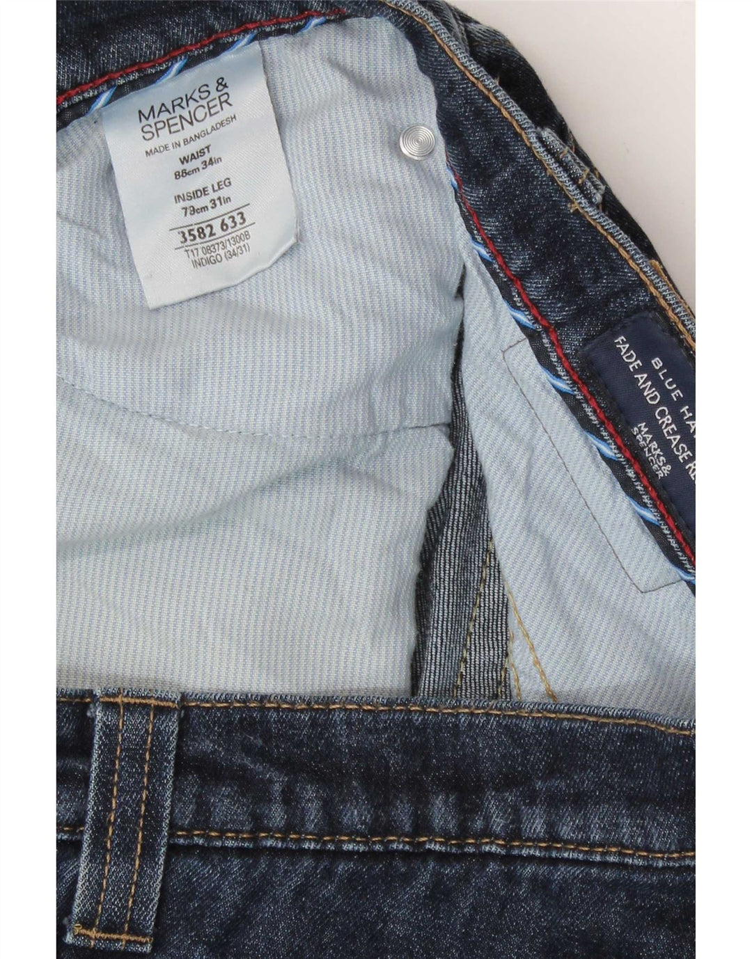 Marks & Spencer Herren Blue Harbor Straight Jeans W34 L31 Blaue Baumwolle