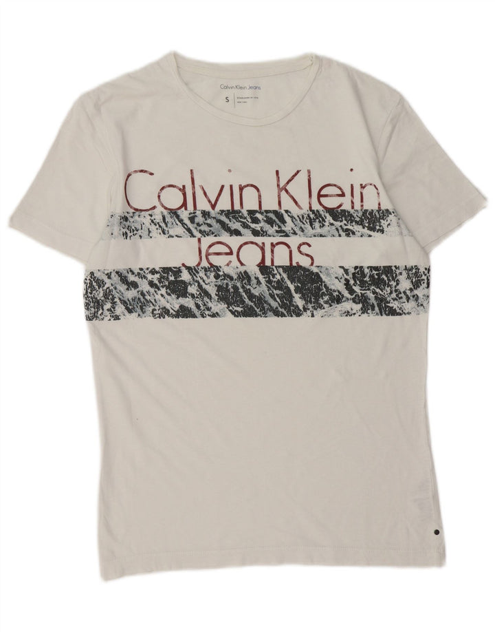 Calvin Klein Jeans Herren-T-Shirt mit Grafik, Größe S, weiße Baumwolle