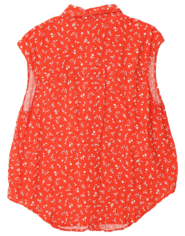 Benetton Damen Kurzarm-Hemdbluse UK 18 XL Rot geblümtes Leinen