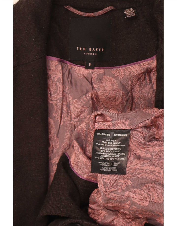 Ted Baker Damen-Blazer mit 1 Knopf, Größe 3, mittelbraune Wolle