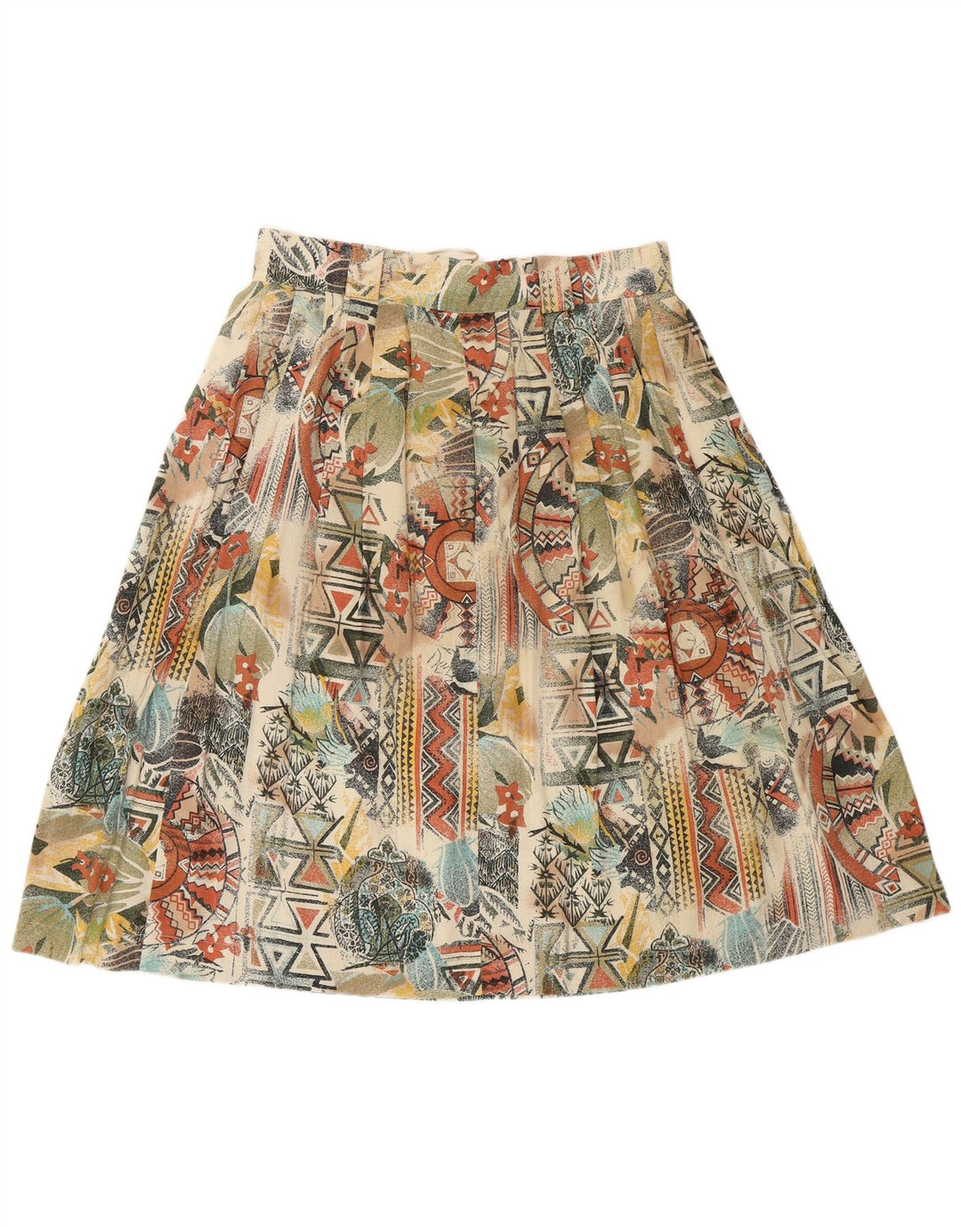 VINTAGE Damen Faltenrock UK 16 Groß W32 Mehrfarbig Geometrisch