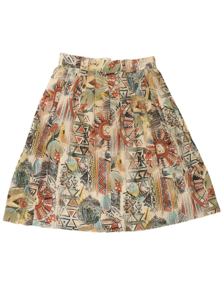 VINTAGE Damen Faltenrock UK 16 Groß W32 Mehrfarbig Geometrisch