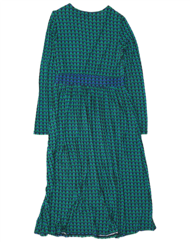 Boden Damen-Maxikleid mit langen Ärmeln, UK-Größe 42, mittelblaue geometrische Viskose
