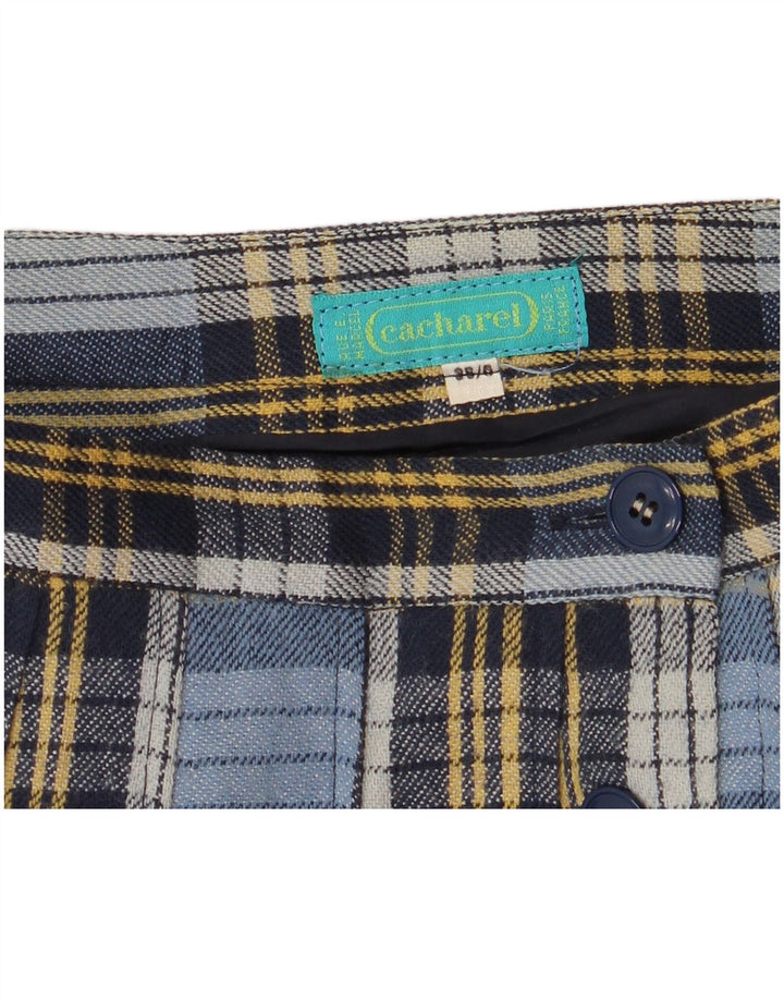 Cacharel Damen Faltenrock W24 XS Blau kariertes Polyester