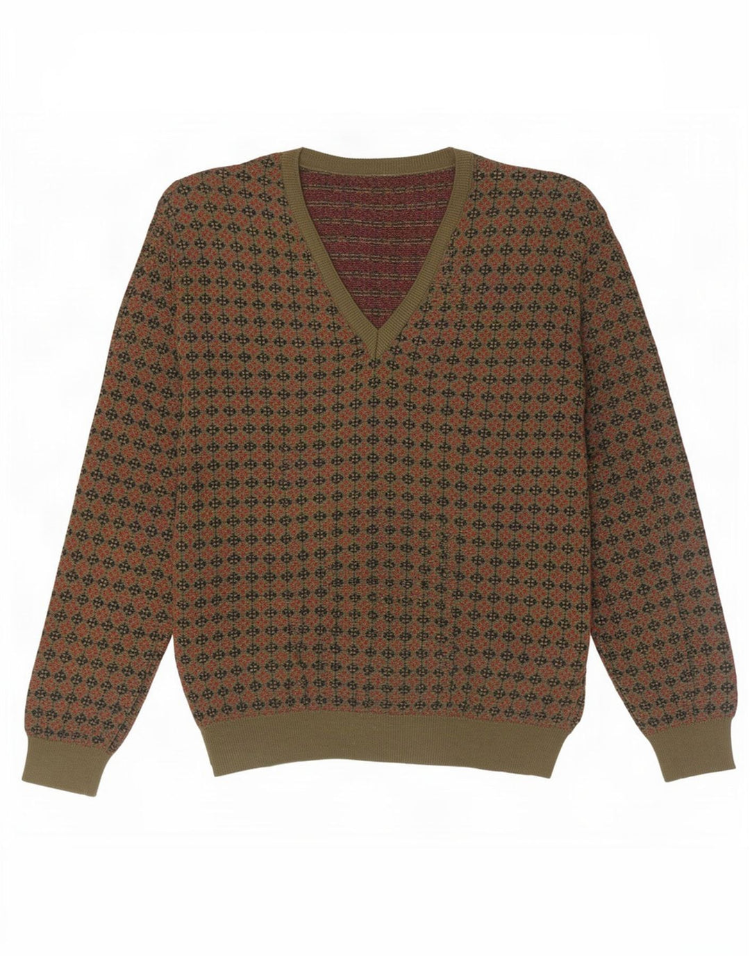 Vintage Herren V-Ausschnitt Pullover Pullover Große Khaki Geometrische Wolle