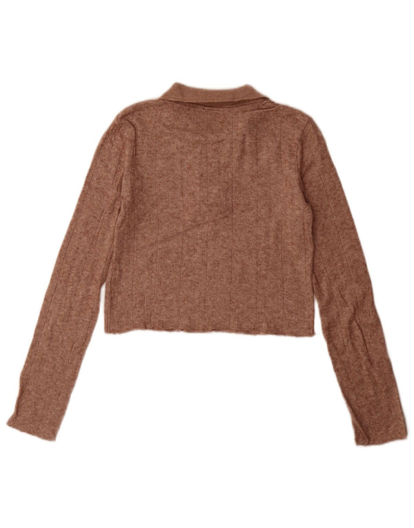 Zara Damen Crop Polo Neck Pullover Pullover UK 10 Small Braun