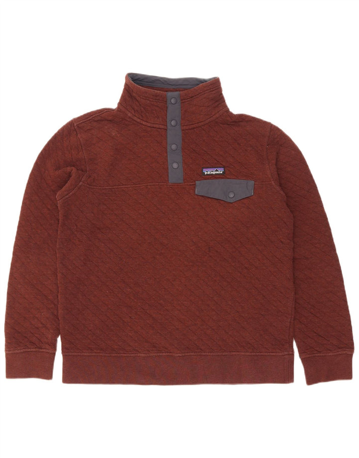 Patagonia Herren-Sweatshirt mit Knopfkragen, Größe S, kastanienbraune Baumwolle