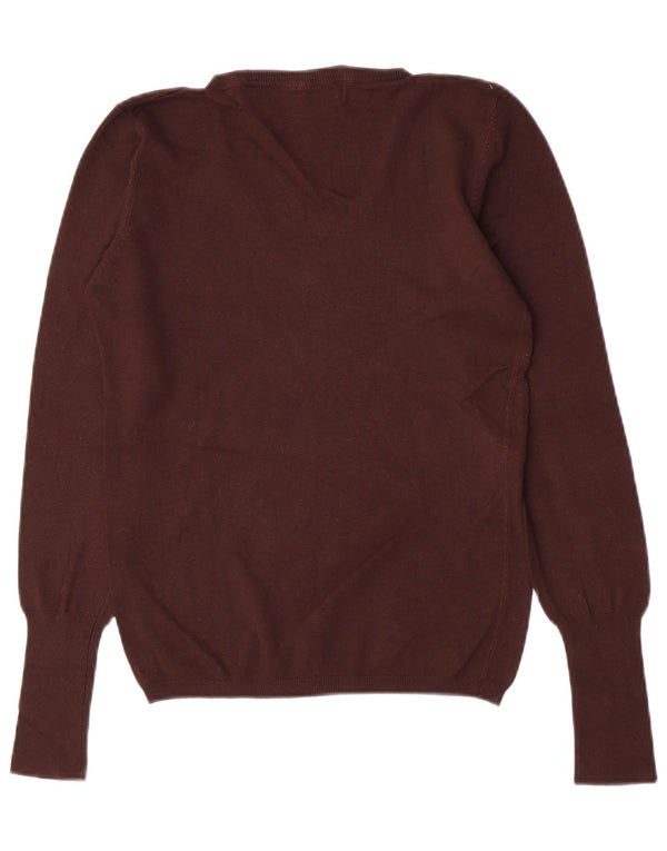 Zara Damen-Pullover mit V-Ausschnitt, UK 14, Größe L, braun, Viskose
