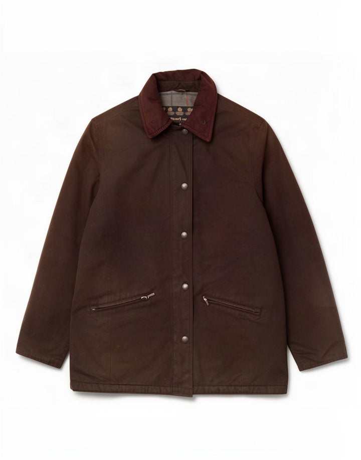 Barbour Damenjacke aus gewachster Baumwolle, UK 14, großes braunes Polyester